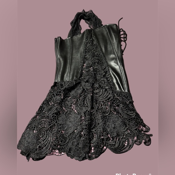 Dreamgirl Black Faux Leather & Venice Lace Fully Boned Corset SIZE 32 (Bra size) - Picture 4 of 4